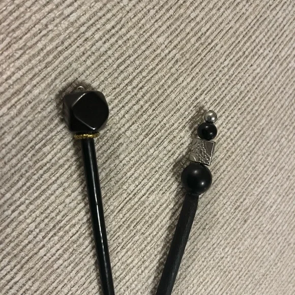 Black Bead and Metallic Hair Stick Set of 4 - Picture 3 of 3